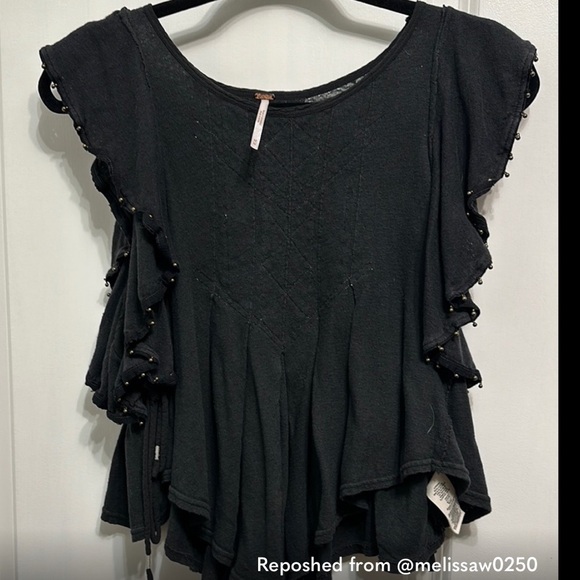 Free People Flutter Sleeve Embellished Blouse w Ruffled Asymmetrical Design, M - Picture 1 of 6